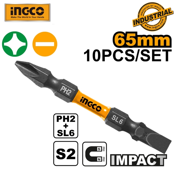 Mũi Bắt Vít Hai Đầu Ph2+Sl6X65Mm(Có Nam Châm Hít) SDBIM21HL133 INGCO