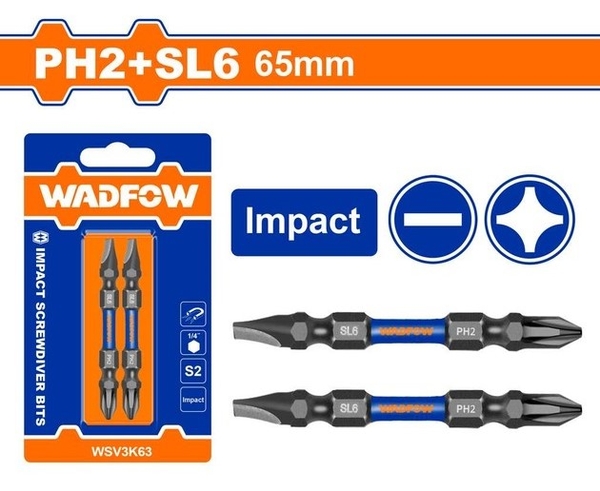 Bộ 2 Mũi Bắt Vít Đóng 2 Đầu Ph2+Sl6 65Mm WSV3K63 WADFOW