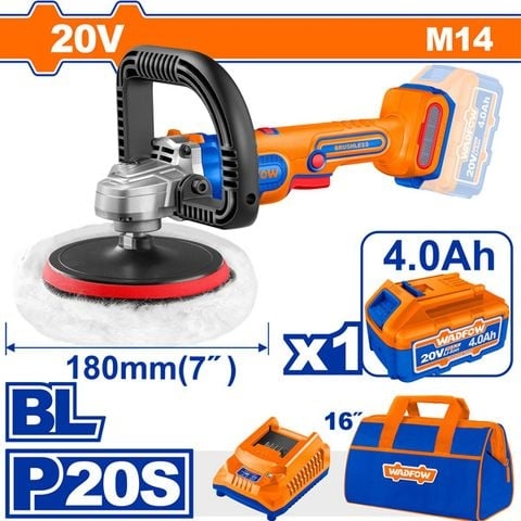Máy đánh bóng dùng pin 20V-180mm (không chổi than) WADFOW WHL1B181