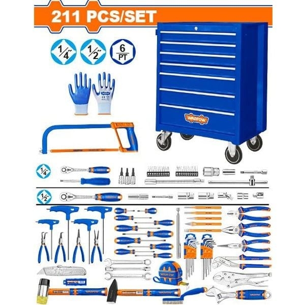 Bộ 211 món tủ xe đẩy đựng dụng cụ  WADFOW WHS3211