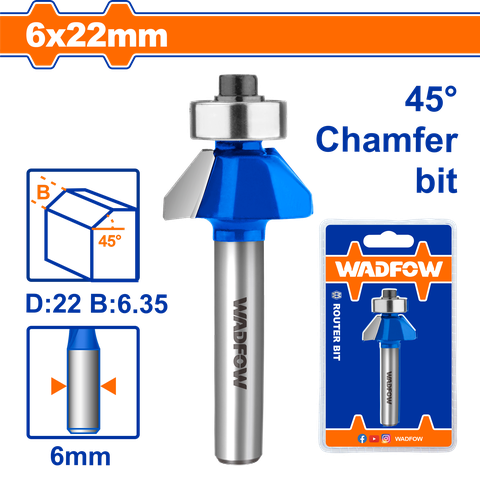 Mũi Phay Gỗ Vát 45° 6X6X22Mm WRG3401 WADFOW