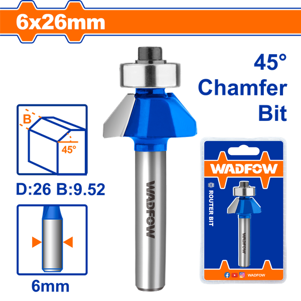 Mũi Phay Gỗ Vát 45° 6X6X26Mm WRG3403 WADFOW