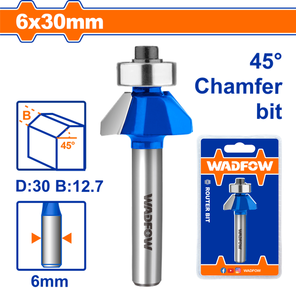 Mũi Phay Gỗ Vát 45° 6X6X30Mm WRG3404 WADFOW
