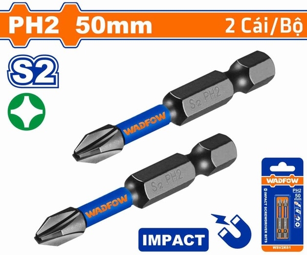 Bộ 2 Mũi Bắt Vít Đóng Ph2 50Mm WSV2K61 WADFOW
