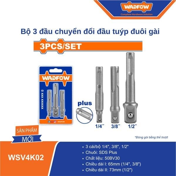 Bộ 3 đầu chuyển đổi đầu tuýp đuôi gài WADFOW WSV4K02
