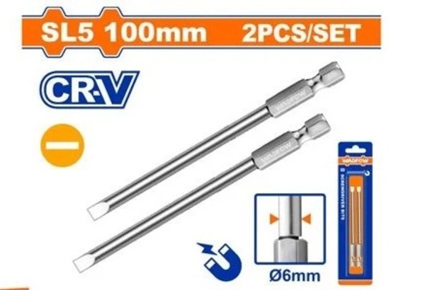 Bộ 2 Mũi Vít Dẹp Nối Dài Sl5X100Mm WSV9KSL5 WADFOW
