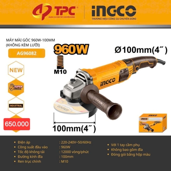 Máy Mài Góc 960W-100Mm(Không Kèm Lưỡi) AG96082 INGCO