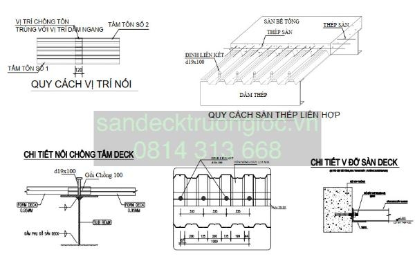 bản vẽ biện pháp thi công sàn deck Sàn Deck H50W1000, H75W900, H50W930 ...