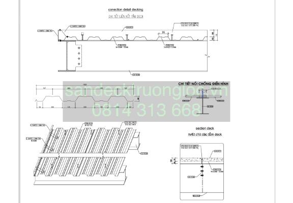 bản vẽ thi công sàn deck Sàn Deck H50W1000, H75W900, H50W930, Đinh Hàn ...