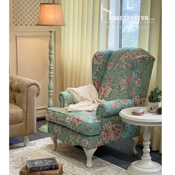 Sofa đơn tay cuộn cổ điển lưng cao - Vải Hoa - SFD11
