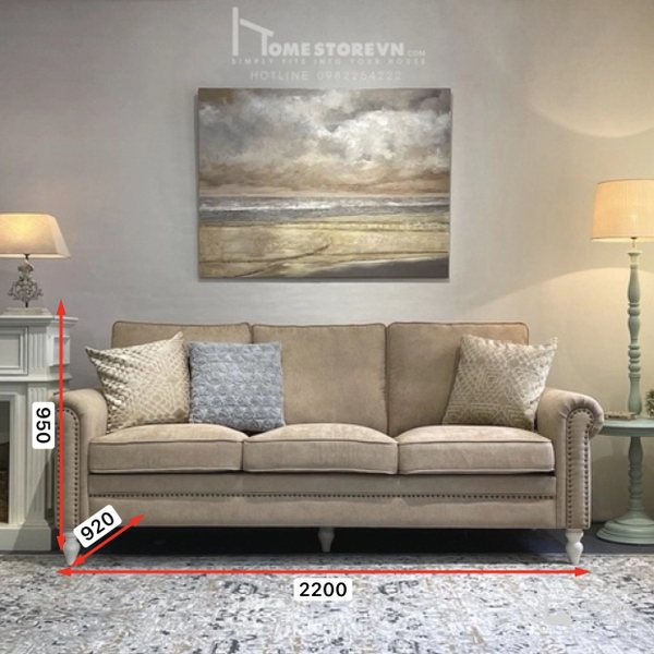 Sofa tay cuộn lưng kép có đinh dài 2m2 - SF3