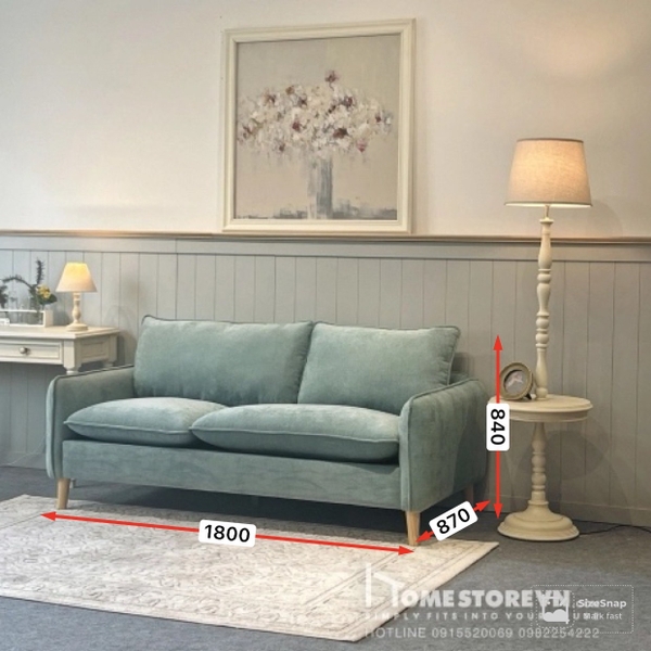 Sofa tay thẳng tròn, tựa kép lệch dài 1m8 - SF12