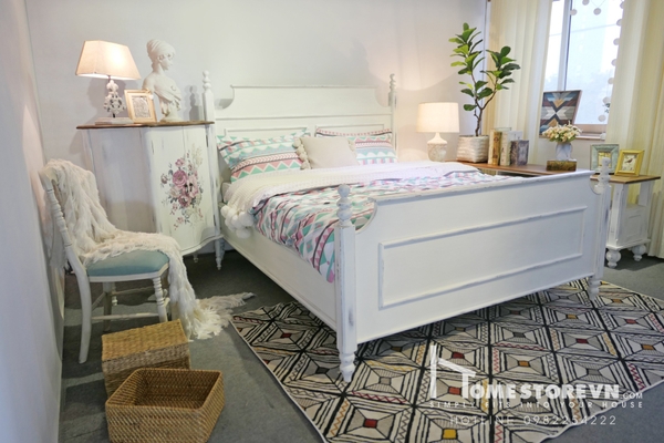 Giường Farmhouse dáng lưng ngang đệm 1m6 - GI4