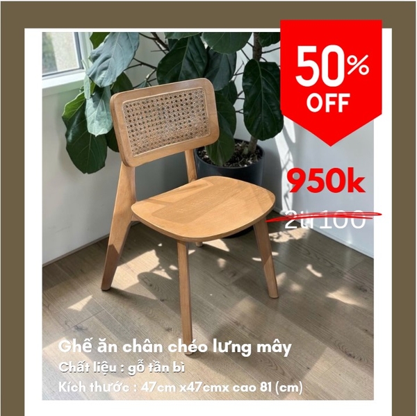 Ghế ăn chân chéo lưng mây