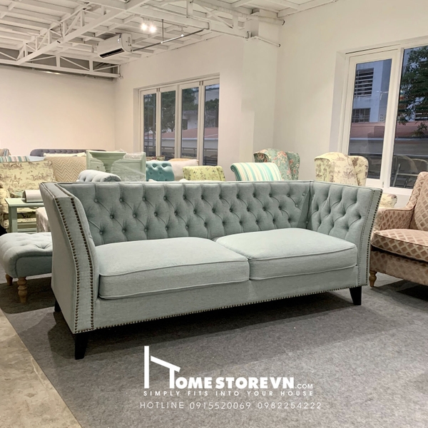 Sofa lưng nút tay vát loe có đinh dài 2m2 - SF15
