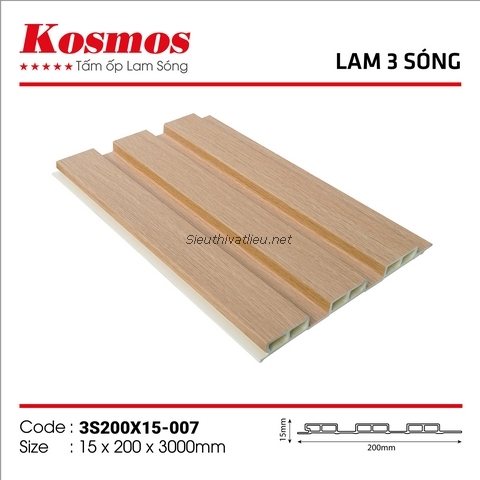 Lam nhựa 3 sóng Kosmos 3S200x15-007 vân gỗ màu nâu