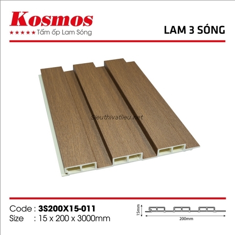 Lam nhựa 3 sóng Kosmos 3S200x15-011 vân gỗ màu nâu