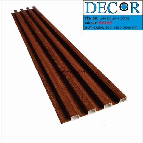 Lam nhựa 4 sóng Decor HY107 vân gỗ màu nâu đỏ