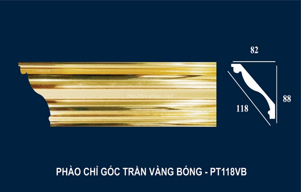 Phào chỉ PS góc trần vàng bóng PT118VB