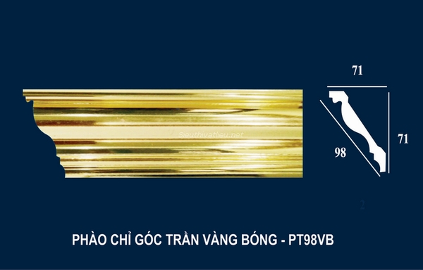 Phào chỉ PS góc trần vàng bóng PT98VB