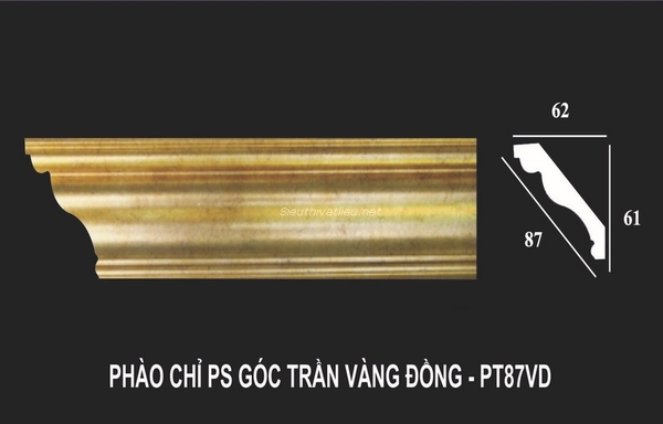 Phào chỉ PS góc trần vàng đồng PT87VD