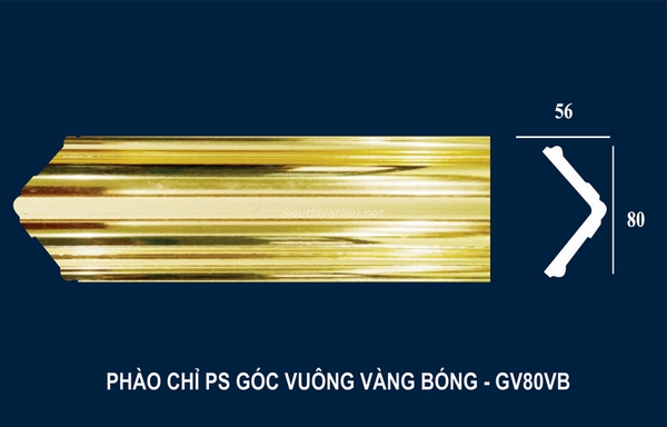 Phào chỉ PS góc vuông vàng bóng GV80VB