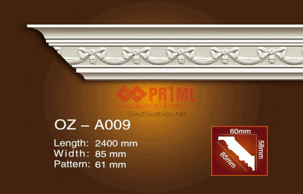 Phào cổ trần PU Prime OZ-A009 trắng hoa văn