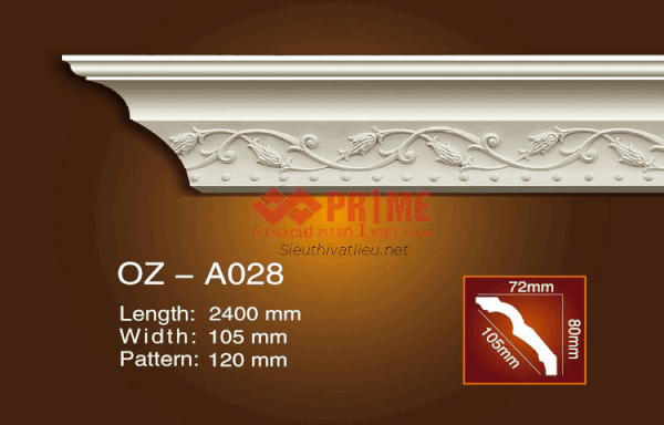 Phào cổ trần PU Prime OZ-A028 trắng hoa văn