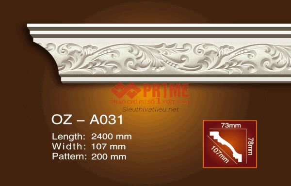 Phào cổ trần PU Prime OZ-A031 trắng hoa văn