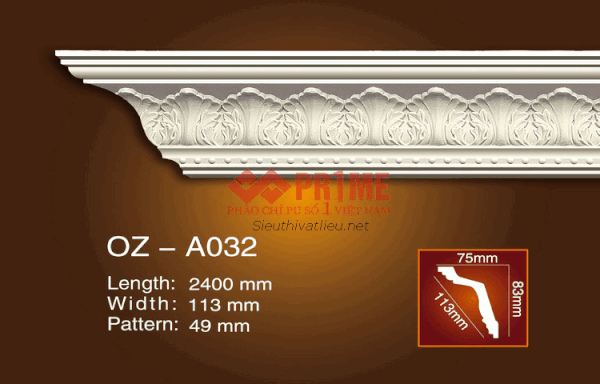 Phào cổ trần PU Prime OZ-A032 trắng hoa văn