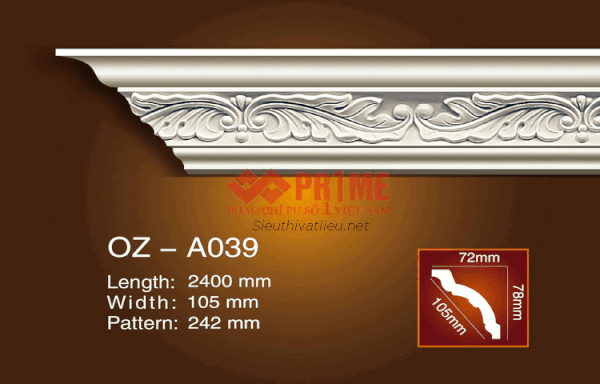 Phào cổ trần PU Prime OZ-A039 trắng hoa văn