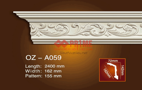 Phào cổ trần PU Prime OZ-A059 trắng hoa văn