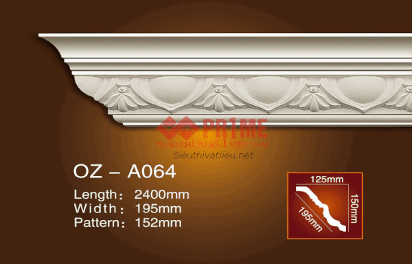 Phào cổ trần PU Prime OZ-A064 trắng hoa văn