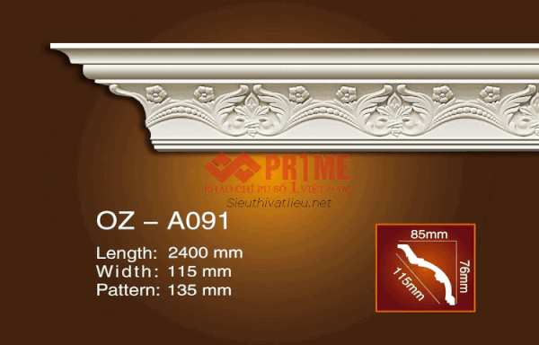 Phào cổ trần PU Prime OZ-A091 trắng hoa văn