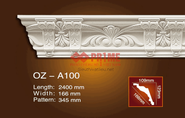 Phào cổ trần PU Prime OZ-A100 trắng hoa văn