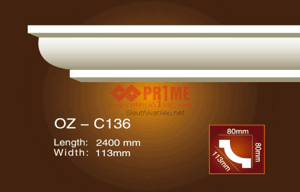 Phào cổ trần PU Prime OZ-C136 trắng trơn