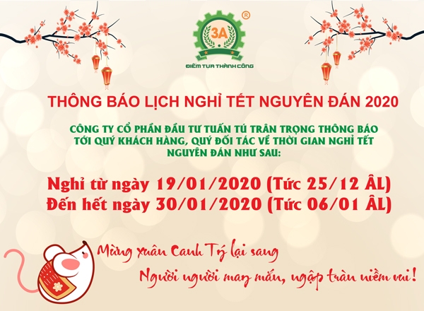 Thông báo lịch nghỉ Tết Nguyên Đán Canh Tý 2020 - Công ty CPĐT Tuấn Tú