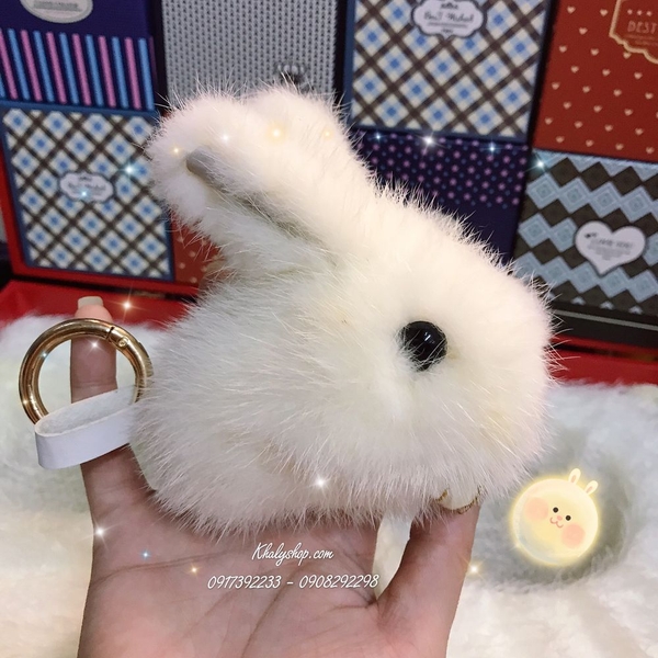 Móc khóa thỏ trắng lông thỏ thật mềm mịn cao cấp siêu cute và xinh - MKTH160-TR (10x5x10cm)