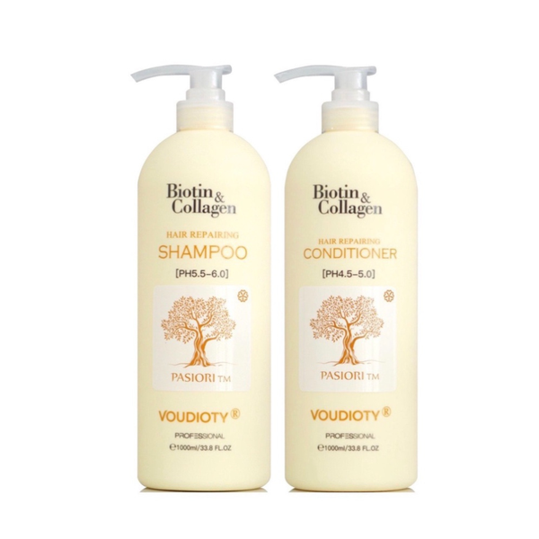Bộ Gội Xả Biotin & Collagen Voudioty Professional - Màu Vàng Siêu Mượt 1000ml