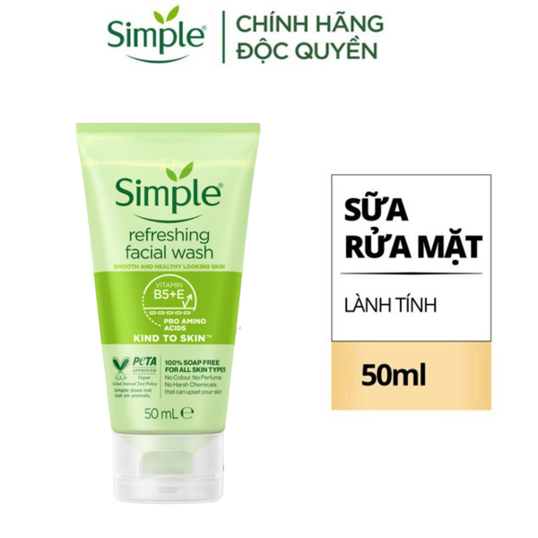(Minisize) Sữa Rữa Mặt Dịu Lành Simple Refreshing Facial Wash 50ml