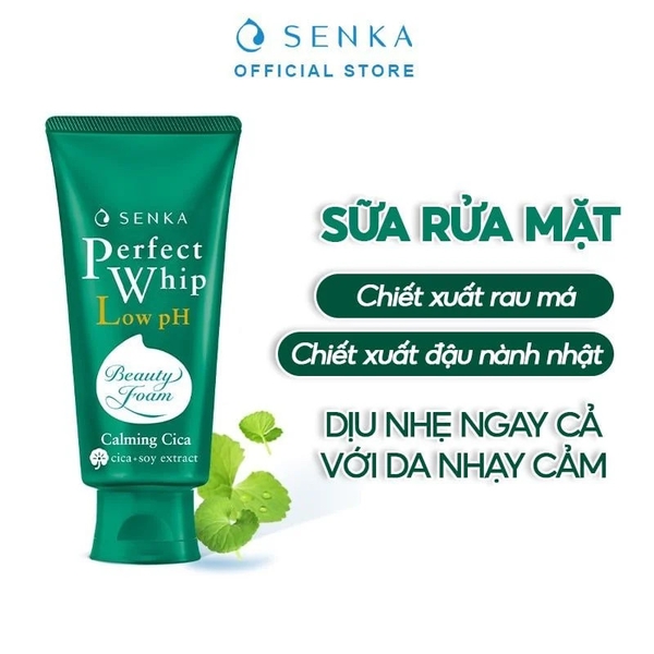 Sữa Rửa Mặt Rau Má Lành Tính Seka Perfect Whip Low pH Calming Cica 100g