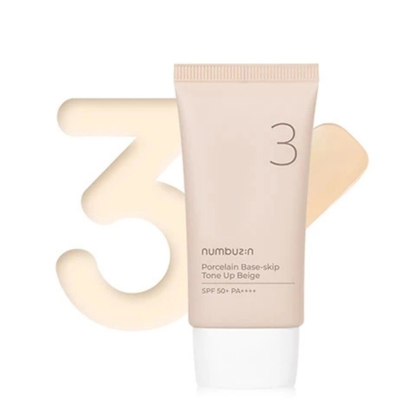 Kem Chống Nắng Nâng Tone Numbuzin Porcelain Base Skip Tone Up Beige SPF50 No.3 50ml
