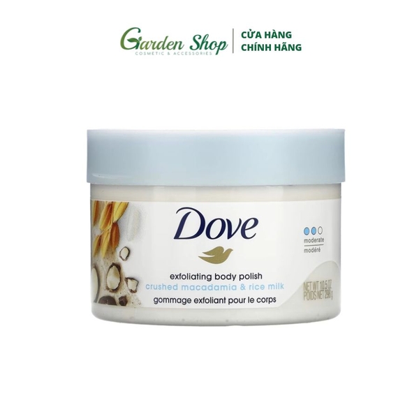 Tẩy Tế Bào Chết Toàn Thân, Sáng Da Dove Macadamia & Rice Milk (Bản Mỹ) 298g