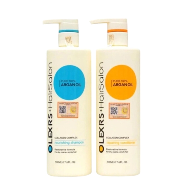 Cặp Dầu Gội Xả Cho Tóc Khô Hư Tổn Olexrs Argan Oil Collagen Hair Salon 500ml