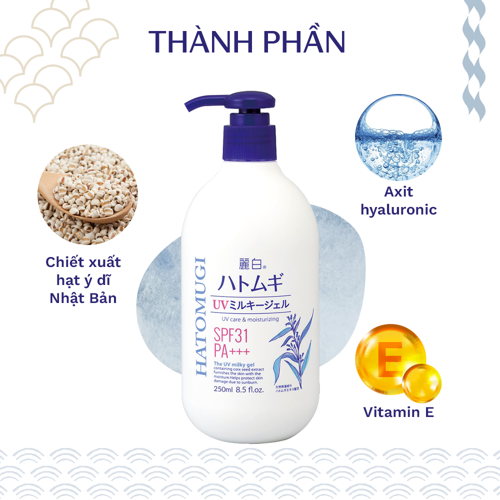 Sữa Dưỡng Thể Chống Nắng Hatomugi SPF31/PA+++ UV Care & Moisturizing 250ml