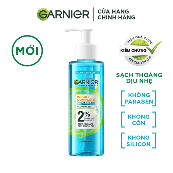 Sữa Rửa Mặt Dạng Gel Dịu Nhẹ Cho Da Dầu Mụn Garnier Skin Naturals Bright Complete Anti-Acne Cleansing Gel 120ml