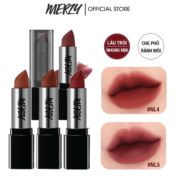 Son Thỏi Lì, Lên Màu Chuẩn, Mịn Mượt Nhẹ Môi Merzy Noir In The Lipstick 3.3g