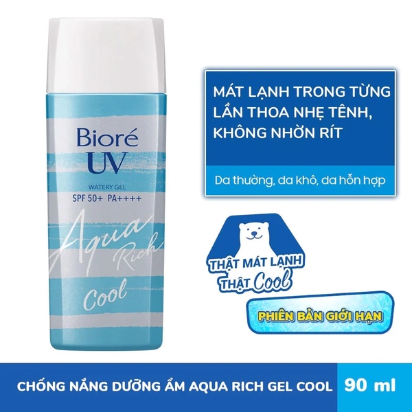 (Limited) Gel Chống Nắng Màng Nước Dưỡng Ẩm Bioré UV Aqua Rich Watery Gel Cool SPF50+/PA++++ 90ml