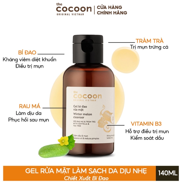 Gel Rửa Mặt Làm Sạch Da Dịu Nhẹ Chiết Xuất Bí Đao The Cocoon Winter Melon Cleanser 140ml