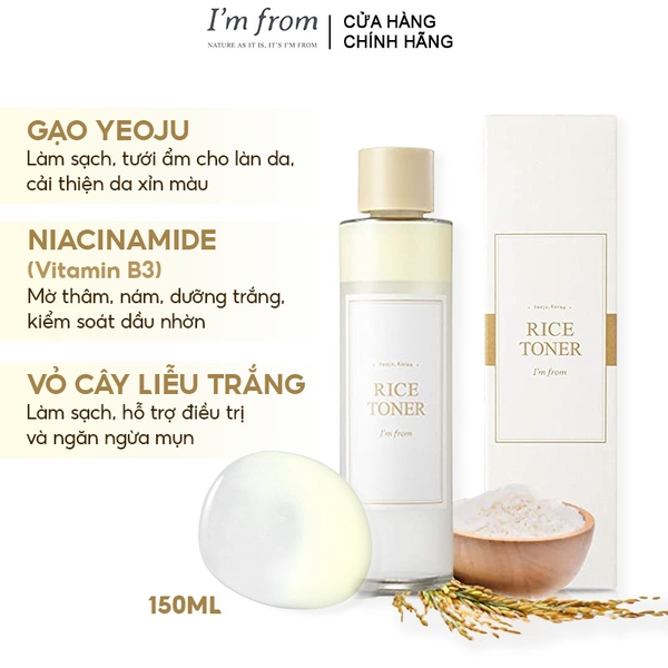Nước Hoa Hồng Dưỡng Trắng, Giúp Da Săn Chắc Chiết Xuất Từ Gạo I'm From Rice Toner 150ml